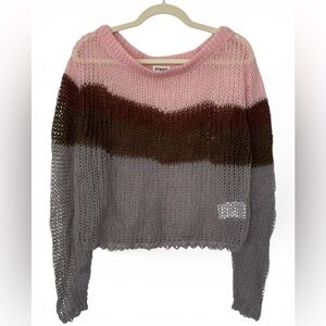 Staud Open Knit Mohair Sweater Striped Art to Wear Artsy Chunky Statement Soft S